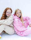 Pink Girls Ruched Sleeve Tracksuit