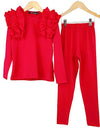 Red Ruched Shoulder Tracksuit