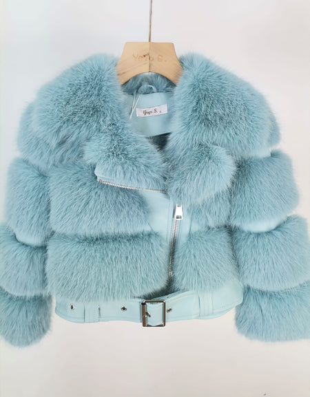 Little Girls Fur Jackets Winter Blue Pink Faux Leather with Fur Luxury  Clothes Toddler Elegant Baby Warm Outerwear 2 3 4 5 7 9T